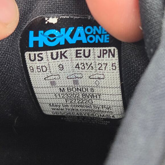 Hoka One One Mens 9.5D Bondi 8 Black White Athletic Daily Gym Road Running Shoe - Picture 12 of 12